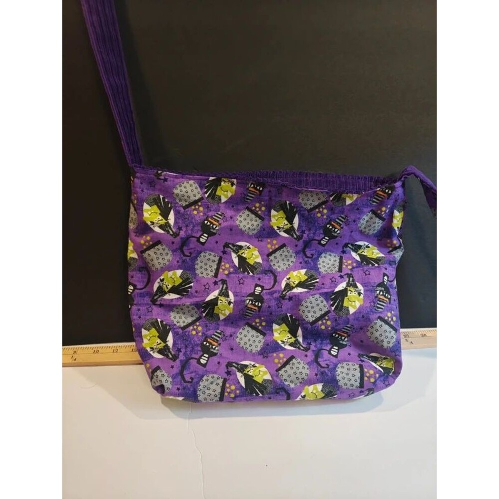 Handmade Reversible Purple Witch & Corduroy Zip Pouch Wallet with Bag Charm